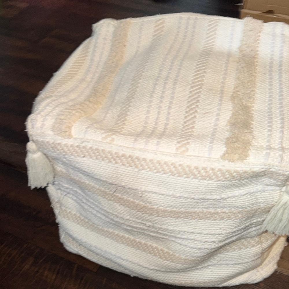 Striped Pouf Ottoman with Tassels  LARGE! read